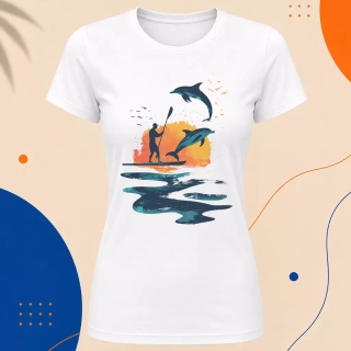 Dámské tričko - Paddleboard s delfíny - Svobodná příroda
